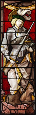 Lot 316 - **A STAINED GLASS PANEL OF ST ADRIAN OF NICOMEDIA