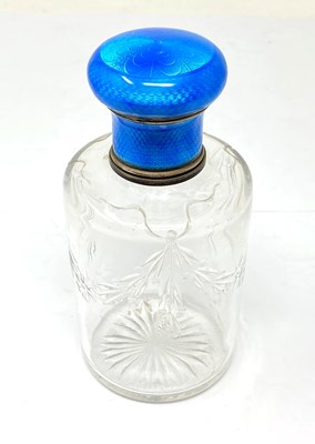 Lot 112 - A FRENCH ENAMELLED SILVER AND GLASS DRESSING TABLE BOTTLE