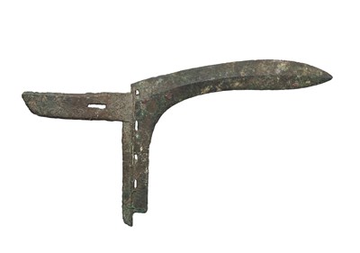 Lot 49 - â’¶ THREE CHINESE BRONZE HALBERDS AND THREE DAGGER-AXES (GE)