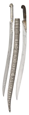 Lot 99 - TWO OTTOMAN SHORTSWORDS (YATAGHAN), THE FIRST DATED 1236 AH (CIRCA 1820/1), PROBABLY ALGERIA