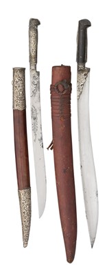 Lot 103 - TWO OTTOMAN SHORTSWORDS (YATAGHAN), THE FIRST DATED 1231 AH (CIRCA 1815/16), POSSIBLY ALGERIA