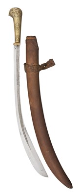 Lot 105 - AN UNUSUAL NORTH AFRICAN SHORTSWORD (YATAGHAN), EARLY 19TH CENTURY, THE MOUNTS POSSIBLY ALGERIAN