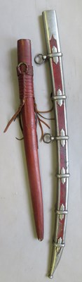 Lot 114 - A SCABBARD FOR AN ALGERIAN SHORTSWORD (YATAGHAN) AND ANOTHER SCABBARD