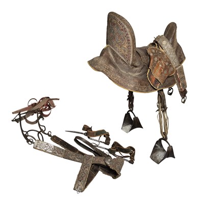 Lot 115 - A RARE NORTH AFRICAN DECORATED EQUESTRIAN SADDLE AND HARNESS