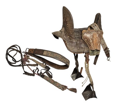 Lot 116 - A RARE NORTH AFRICAN DECORATED EQUESTRIAN SADDLE AND HARNESS