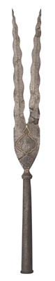 Lot 130 - A PERSIAN TWO-PRONGED SPEAR, QAJAR, LATE 19TH CENTURY