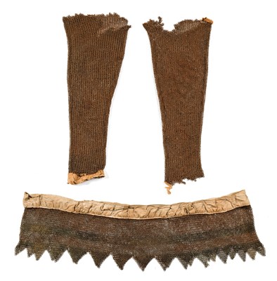 Lot 138 - TWO MUGHAL INDIAN WRIST-LENGTH SLEEVES AND A SHORT SKIRT OF MAIL FROM A PARADE ARMOUR, 19TH CENTURY