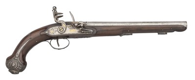 Lot 154 - A 15 BORE OTTOMAN SILVER-MOUNTED FLINTLOCK HOLSTER (KUBUR) PISTOL, TURKEY, EARLY 19TH CENTURY