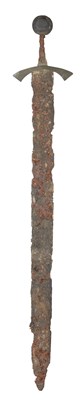 Lot 161 - â’¶ A SWORD IN 14TH/EARLY 15TH CENTURY STYLE, THE POMMEL PROBABLY 14TH/EARLY 15TH CENTURY