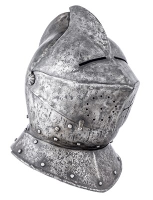 Lot 221 - A COMPOSITE EUROPEAN CLOSE HELMET, LATE 16TH/EARLY 17TH CENTURY AND LATER