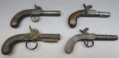 Lot 280 - â’¶ A 54 BORE PERCUSSION POCKET PISTOL SIGNED EGG AND THREE FURTHER PERCUSSION POCKET PISTOLS