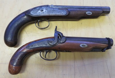 Lot 281 - â’¶ A PERCUSSION TRAVELLING PISTOL BY REILLY AND A PERCUSSION TRAVELLING PISTOL BY BOURNE