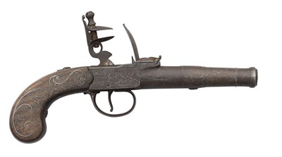 Lot 286 - â’¶ A 54 BORE FLINTLOCK POCKET PISTOL, BIRMINGHAM PRIVATE PROOF MARKS, CIRCA 1800