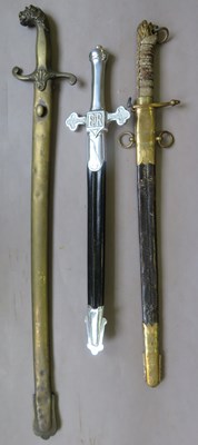 Lot 338 - â’¶ TWO BANDSMANS SWORDS AND A VICTORIAN NAVAL DIRK