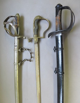 Lot 380 - â’¶ A PRUSSIAN CAVALRY OFFICER'S SWORD AND TWO CONTINENTAL REGULATION SWORDS, LATE 19TH CENTURY