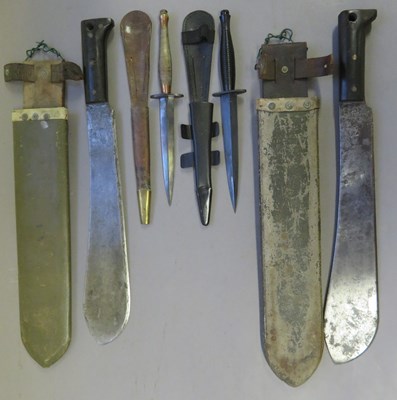 Lot 383 - â’¶ TWO U.S. COLLINS MACHETES AND TWO FIGHTING KNIVES