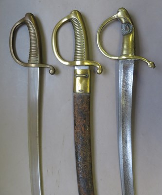 Lot 386 - â’¶ A FRENCH 1816 INFANTRY SHORTSWORD (BRIQUET) AND TWO FURTHER SHORTSWORDS