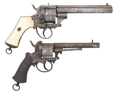 Lot 527 - Ëœâ’¶ A 54 BORE BELGIAN LEFAUCHEUX PATENT PIN-FIRE REVOLVER, CIRCA 1870, AND TWO PIN-FIRE REVOLVERS