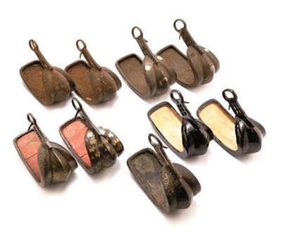 Lot 8 - THREE PAIRS AND THREE SINGLE JAPANESE STIRRUPS (ABUMI BATTO)