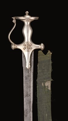 Lot 20 - AN INDIAN TALWAR WITH SILVERED HILT