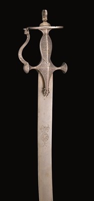 Lot 21 - AN FINE INDIAN SILVER-HILTED TALWAR