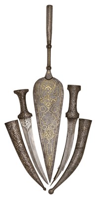 Lot 58 - TWO INDO-PERSIAN JAMBIYAS AND AN INDO PERSIAN SPEAR HEAD