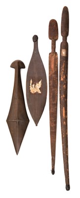Lot 84 - THREE AUSTRALIAN SPEAR THROWERS (WOOMEROS) AND A CLUB