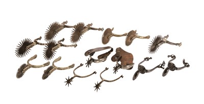 Lot 90 - SEVEN PAIRS OF MEXICAN ROWEL SPURS AND A SINGLE MEXICAN ROWEL SPUR