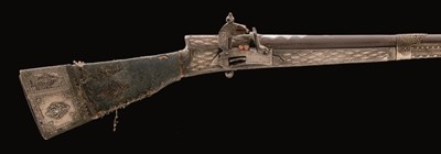 Lot 96 - A 14 BORE BALKAN SILVER-MOUNTED MIQUELET-LOCK GUN CAPTURED AT ROSETTA  BY CAPTAIN ROBERT SAUNDERS AN