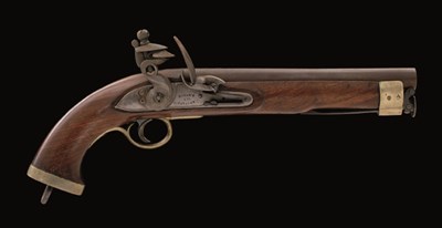 Lot 101 - A RARE .650 CALIBRE FLINTLOCK CAVALRY PISTOL FOR THE NIZAM OF HYDERABAD'S FOURTH CAVALRY