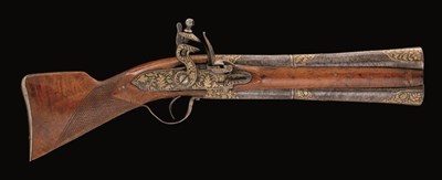 Lot 102 - A RARE INDIAN OVER-AND-UNDER FLINTLOCK BLUNDERBUSS