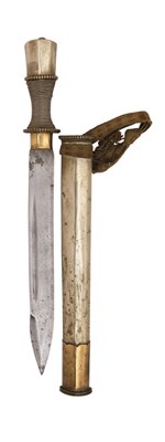 Lot 103 - A BHUTANESE DAGGER, LATE 19TH CENTURY AND A GURKHA KUKRI KNIFE