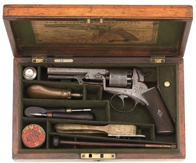 Lot 169 - A CASED 140 BORE FIVE-SHOT DOUBLE ACTION PERCUSSION REVOLVER BY J. BENTLEY & SON