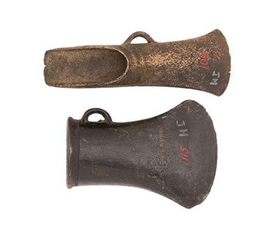 Lot 171 - AN IRISH LATE BRONZE AGE SOCKETED AXE AND AN EARLY BRONZE AGE FLANGED AXE 1200-500 B.C. AND 1800-120