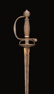 Lot 178 - A FRENCH SMALL-SWORD WITH CHISELLED STEEL HILT