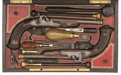 Lot 265 - A FINE PAIR OF CASED 38 BORE FRENCH PERCUSSION RIFLED TARGET PISTOLS BY LEPAGE