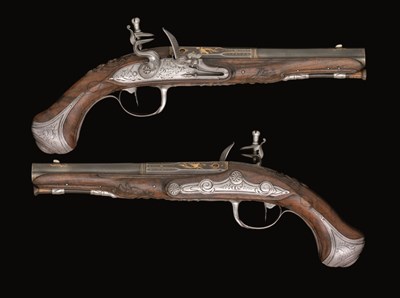 Lot 267 - A PAIR OF 25 BORE FRENCH FLINTLOCK OFFICER'S PISTOLS BY DALLY A PARIS