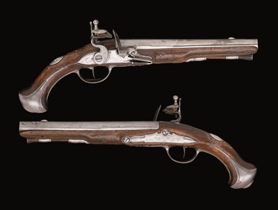 Lot 268 - A PAIR OF 28 BORE FRENCH FLINTLOCK PISTOLS BY JOSEPH LAMOTTE