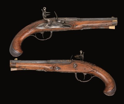 Lot 270 - A PAIR OF 20 BORE FRENCH FLINTLOCK OFFICER'S PISTOLS