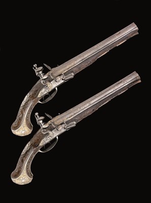 Lot 272 - A FINE PAIR OF 28 BORE FRENCH D.B. FLINTLOCK PISTOLS BY BLETTERIE A PARIS
