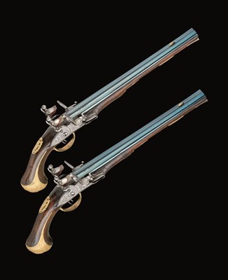 Lot 276 - A FINE PAIR OF 25 BORE BOHEMIAN D.B. FLINTLOCK PISTOLS BY PAUL POSER IN PRAG