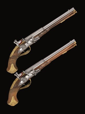 Lot 277 - A FINE PAIR OF 60 BORE FLINTLOCK BELT PISTOLS SIGNED GIO. BOTTI