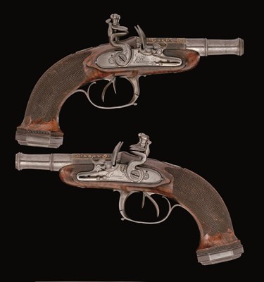 Lot 279 - A FINE PAIR OF 60 BORE D.B. FRENCH FLINTLOCK PISTOLS BY BRUNON L'AINE