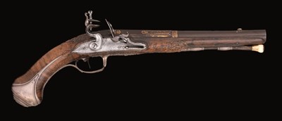 Lot 280 - A 20 BORE FRENCH SILVER-MOUNTED FLINTLOCK PISTOL BY LEPAGE A PARIS