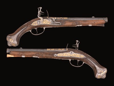 Lot 283 - A PAIR OF 20 BORE LIEGOIS FLINTLOCK PISTOLS BY G. MASSIN