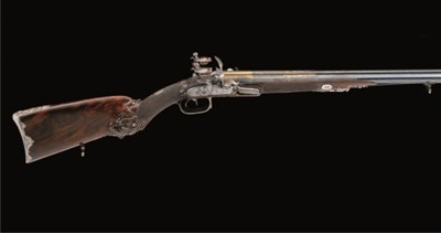 Lot 285 - A 20 BORE D.B. FRENCH SILVER-MOUNTED FLINTLOCK SPORTING RIFLE SIGNED 'MANUFACTURE A VERSAILLES