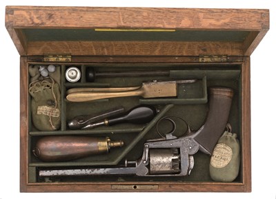 Lot 298 - A CASED 54 BORE ADAMS PATENT MODEL 1851 FIVE-SHOT SELF-COCKING PERCUSSION REVOLVER MADE UNDER LICENS