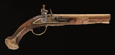 Lot 317 - A 20 BORE FLEMISH FLINTLOCK HOLSTER PISTOL