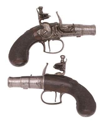 Lot 323 - A CASED PAIR OF 45 BORE FLINTLOCK TRAVELLING PISTOLS BY JAMES FREEMAN