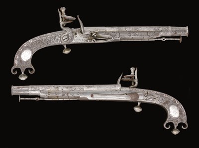 Lot 325 - A PAIR OF SCOTTISH HIGHLAND FLINTLOCK BELT PISTOLS MADE ENTIRELY OF STEEL BY I. MURDOCH